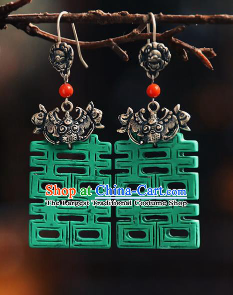 Handmade Chinese Traditional Wedding Ear Jewelry Classical Cheongsam Earrings Accessories Silver Bat Eardrop