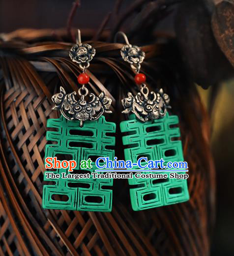 Handmade Chinese Traditional Wedding Ear Jewelry Classical Cheongsam Earrings Accessories Silver Bat Eardrop