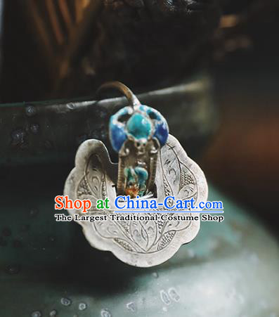 Handmade Chinese Traditional Blueing Bat Ear Jewelry Classical Cheongsam Earrings Accessories Silver Eardrop