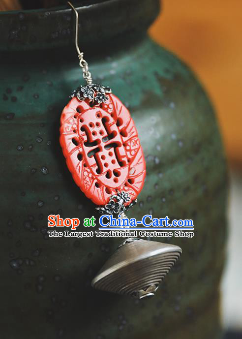 Handmade Chinese Traditional Silver Ear Jewelry Classical Cheongsam Earrings Accessories Corallite Eardrop
