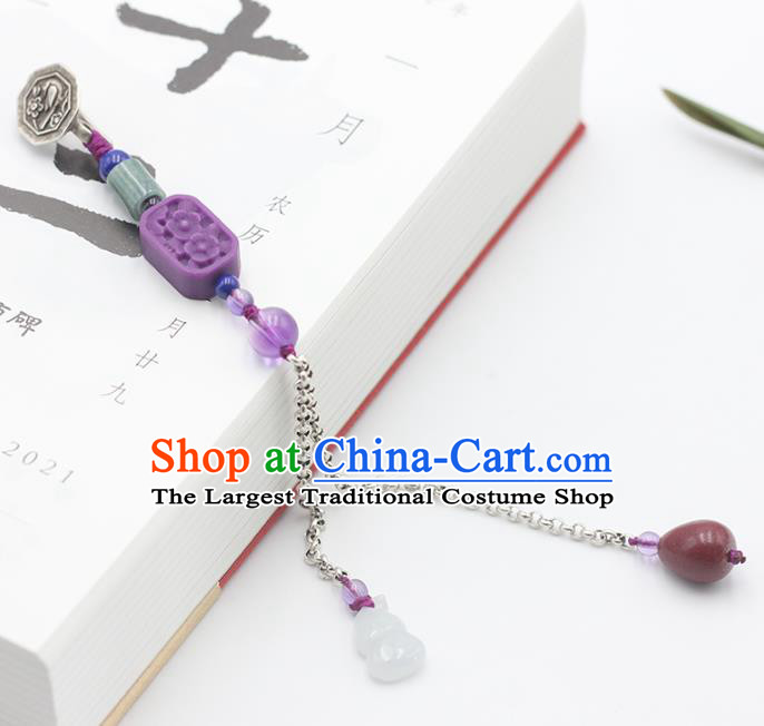 Chinese Handmade National Ussingite Breastpin Pendant Cheongsam Jewelry Accessories Classical Jade Gourd Tassel Brooch