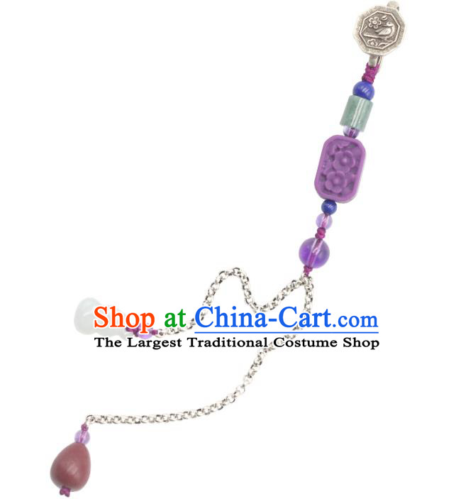 Chinese Handmade National Ussingite Breastpin Pendant Cheongsam Jewelry Accessories Classical Jade Gourd Tassel Brooch