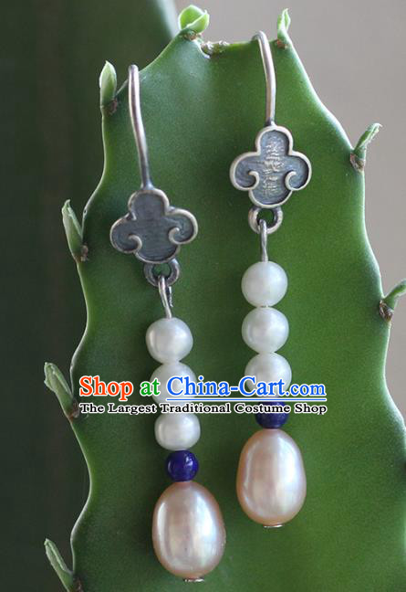 Handmade Chinese Pearls Ear Jewelry Traditional Eardrop Classical Silver Earrings Accessories