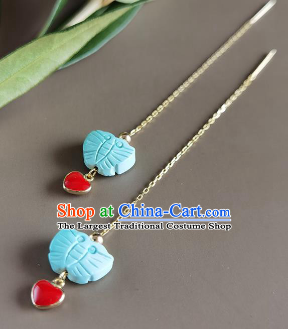 Handmade Chinese Traditional Kallaite Butterfly Eardrop Classical Earrings Accessories Cheongsam Ear Jewelry