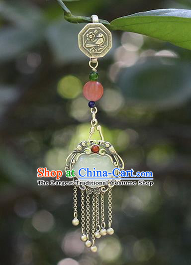 Chinese Handmade National Tassel Breastpin Pendant Cheongsam Silver Jewelry Accessories Classical Jade Lock Brooch