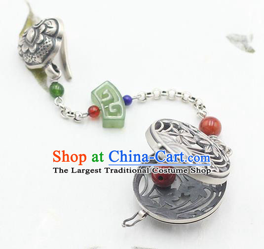 Chinese Classical Silver Carving Lotus Brooch Cheongsam Jewelry Accessories Handmade National Sachet Breastpin Pendant