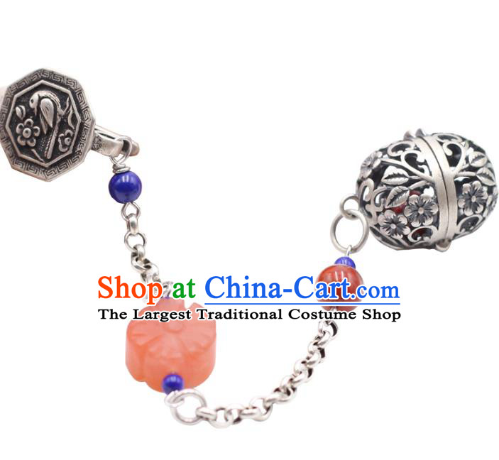 Chinese Handmade National Silver Plum Sachet Breastpin Pendant Cheongsam Jewelry Accessories Classical Agate Brooch