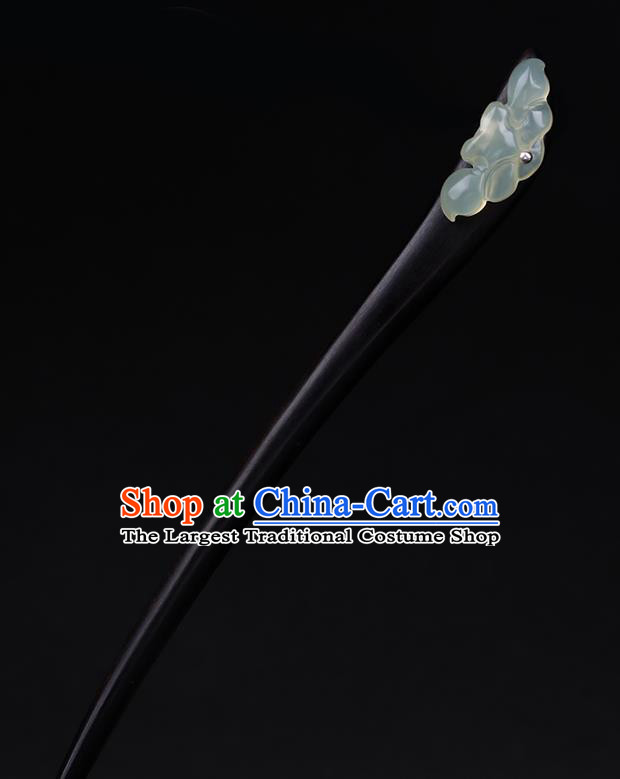China National Ebony Hairpin Handmade Hair Jewelry Accessories Traditional Cheongsam Jade Lotus Hair Stick