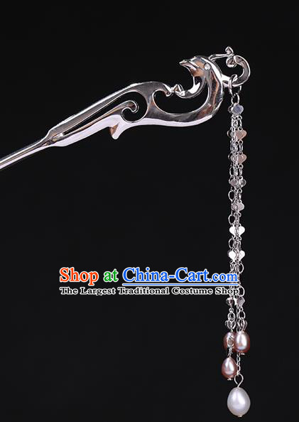 China National Silver Peacock Hairpin Handmade Hair Jewelry Accessories Traditional Cheongsam Pearls Tassel Hair Stick