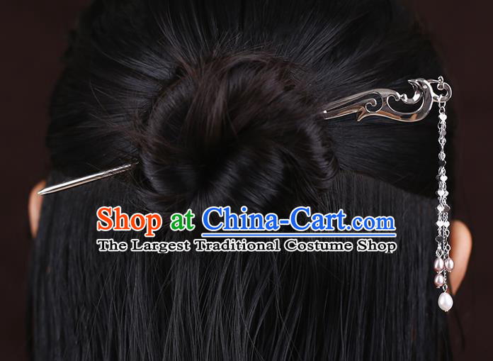 China National Silver Peacock Hairpin Handmade Hair Jewelry Accessories Traditional Cheongsam Pearls Tassel Hair Stick