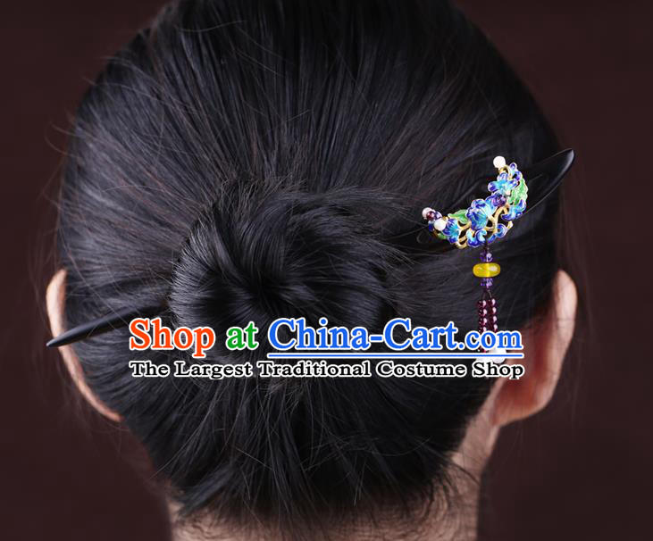 China National Cloisonne Hairpin Handmade Hair Jewelry Accessories Traditional Cheongsam Ebony Hair Stick