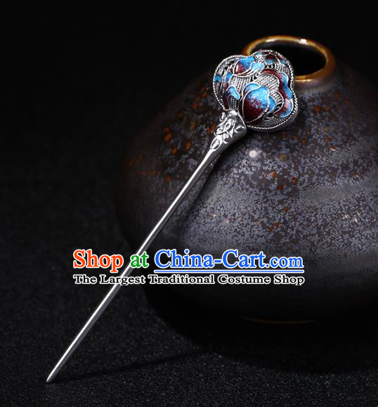 China National Silver Hairpin Handmade Hair Jewelry Accessories Traditional Cheongsam Cloisonne Hair Stick