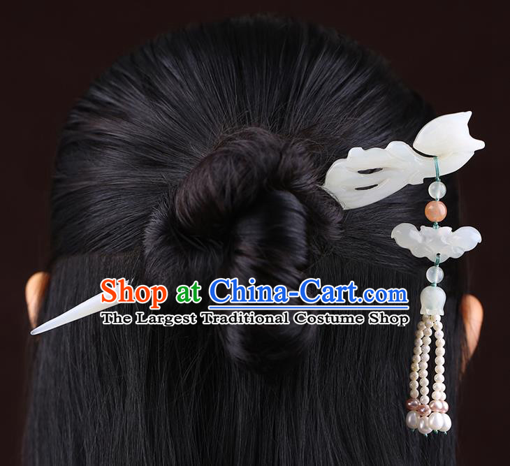 China National Pearls Tassel Hairpin Handmade Hair Jewelry Accessories Traditional Cheongsam Jade Fox Hair Stick