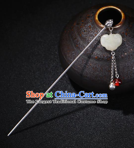 China National Silver Bell Tassel Hairpin Handmade Hair Jewelry Accessories Traditional Cheongsam Jade Hair Stick