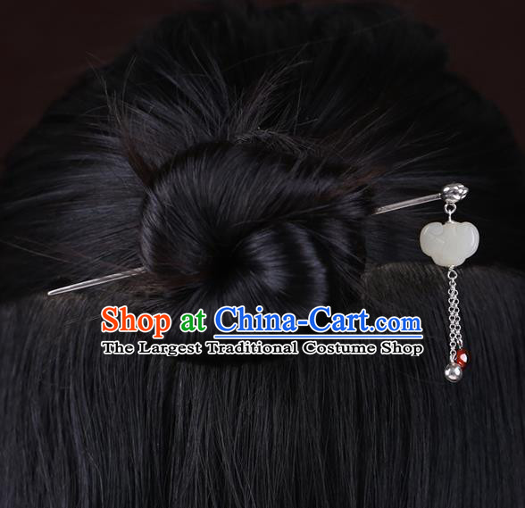 China National Silver Bell Tassel Hairpin Handmade Hair Jewelry Accessories Traditional Cheongsam Jade Hair Stick