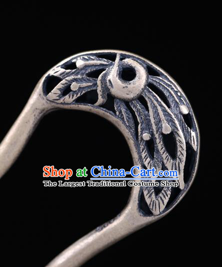 China National Hairpin Handmade Hair Jewelry Accessories Traditional Cheongsam Silver Carving Phoenix Hair Stick