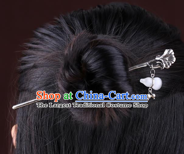 China National Silver Ginkgo Leaf Hairpin Handmade Hair Jewelry Accessories Traditional Cheongsam Opal Gourd Hair Stick