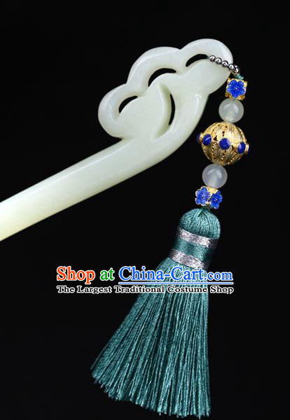 China National Green Tassel Hairpin Handmade Hair Jewelry Accessories Traditional Cheongsam Jade Hair Clip