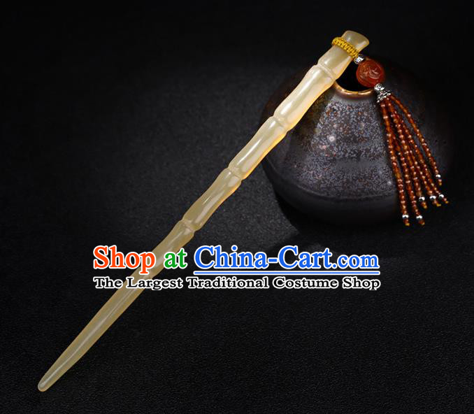 China National Garnet Beads Tassel Hairpin Handmade Hair Jewelry Accessories Traditional Cheongsam Ox Horn Hair Clip