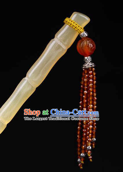 China National Garnet Beads Tassel Hairpin Handmade Hair Jewelry Accessories Traditional Cheongsam Ox Horn Hair Clip