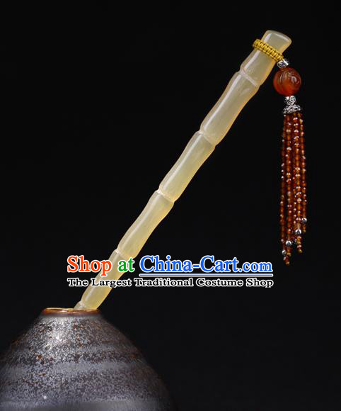 China National Garnet Beads Tassel Hairpin Handmade Hair Jewelry Accessories Traditional Cheongsam Ox Horn Hair Clip