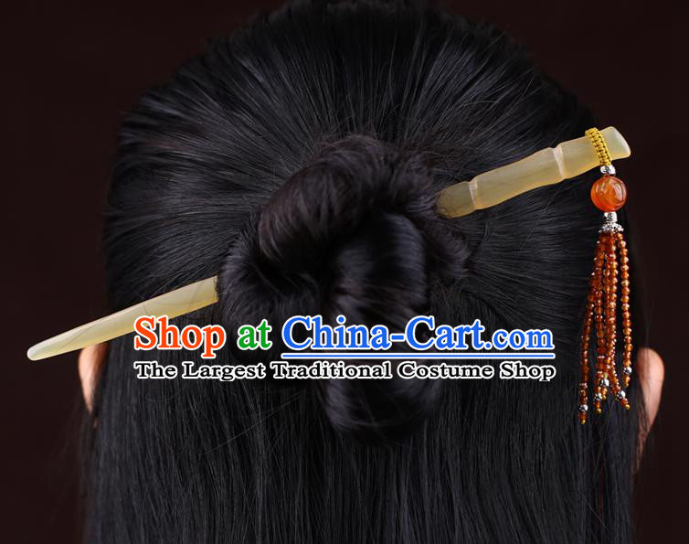 China National Garnet Beads Tassel Hairpin Handmade Hair Jewelry Accessories Traditional Cheongsam Ox Horn Hair Clip