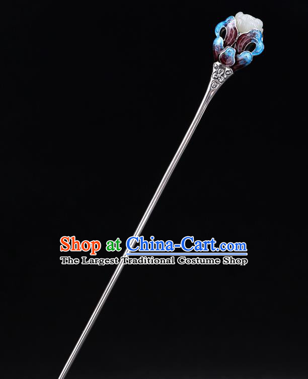 China National Blueing Butterfly Hairpin Handmade Hair Jewelry Accessories Traditional Cheongsam Jade Silver Hair Clip