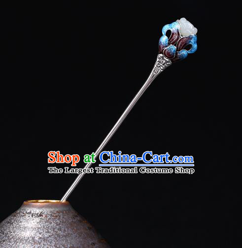 China National Blueing Butterfly Hairpin Handmade Hair Jewelry Accessories Traditional Cheongsam Jade Silver Hair Clip