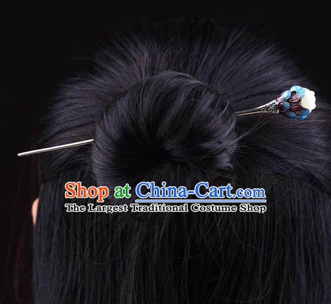 China National Blueing Butterfly Hairpin Handmade Hair Jewelry Accessories Traditional Cheongsam Jade Silver Hair Clip