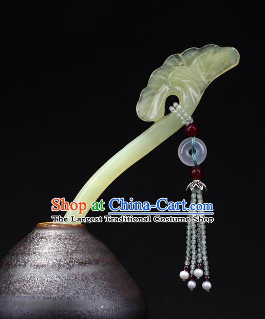 China National Beads Tassel Hairpin Handmade Hair Jewelry Accessories Traditional Cheongsam Jade Carving Hair Clip