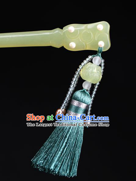 China National Jade Carving Hairpin Handmade Hair Jewelry Accessories Traditional Cheongsam Pearls Hair Clip