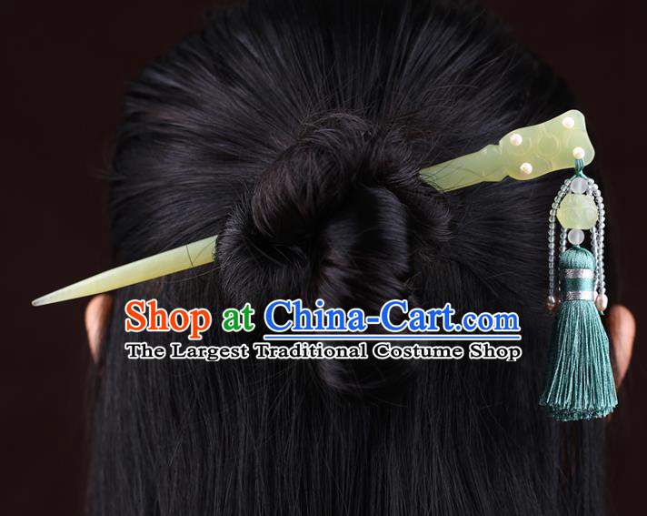 China National Jade Carving Hairpin Handmade Hair Jewelry Accessories Traditional Cheongsam Pearls Hair Clip