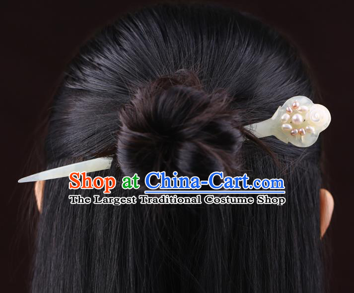China National Pearls Shell Rose Hairpin Handmade Hair Jewelry Accessories Traditional Cheongsam Jade Hair Clip