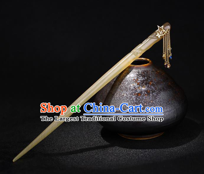 China National Golden Bells Tassel Hairpin Handmade Hair Jewelry Accessories Traditional Cheongsam Ox Horn Hair Clip