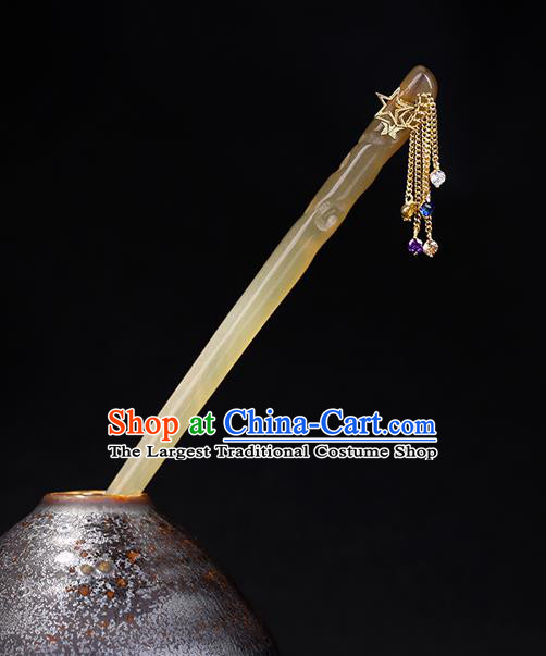 China National Golden Bells Tassel Hairpin Handmade Hair Jewelry Accessories Traditional Cheongsam Ox Horn Hair Clip
