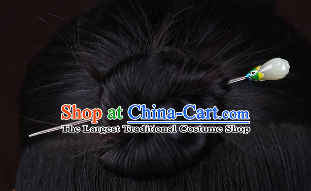 China National Enamel Silver Hairpin Handmade Hair Jewelry Accessories Traditional Cheongsam Jade Magnolia Hair Clip