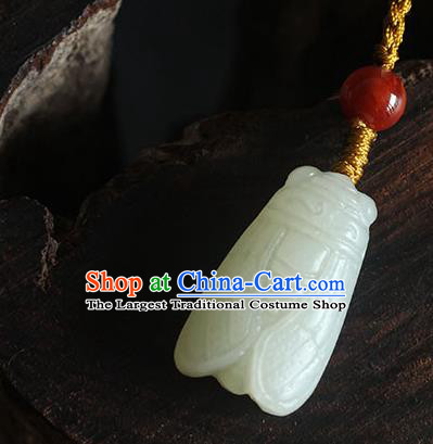Chinese Handmade National Wedding Breastpin Pendant Cheongsam Jewelry Accessories Classical Jade Cicada Tassel Brooch