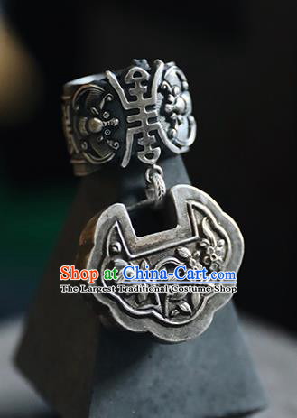 China National Silver Lock Ring Traditional Handmade Wedding Circlet Jewelry Accessories