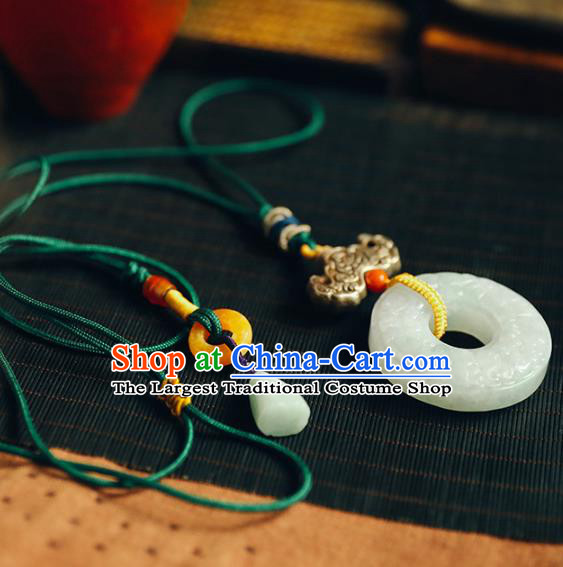 Chinese Handmade Ethnic Silver Buckle Necklet National Jade Carving Necklace Classical Cheongsam Jewelry Accessories