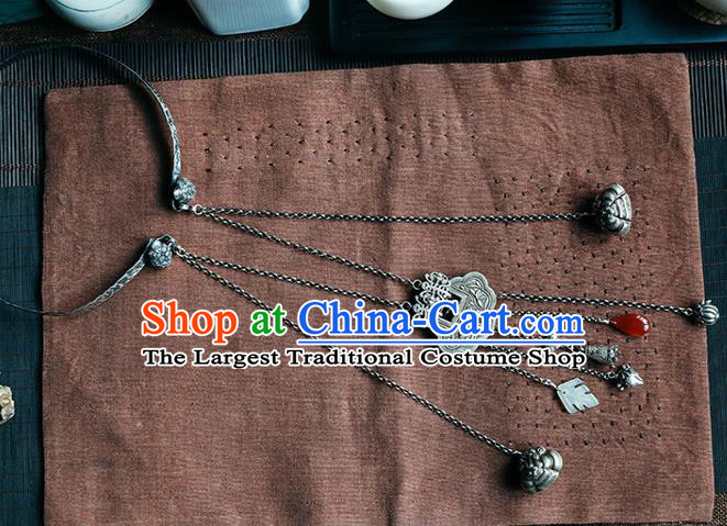 Chinese Handmade National Silver Longevity Lock Necklace Classical Cheongsam Jewelry Accessories Ethnic Tassel Necklet