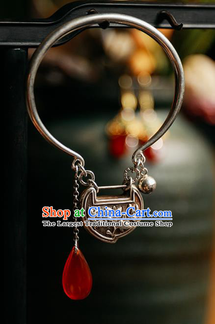 China Traditional Silver Carving Peach Bracelet Accessories Classical Bangle Tassel Wristlet Jewelry