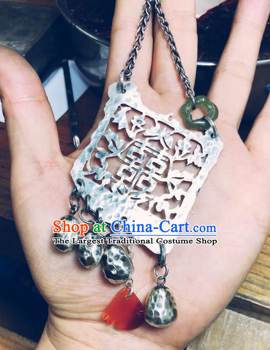 Chinese Ethnic Silver Bells Tassel Necklet Handmade National Agate Necklace Classical Cheongsam Jewelry Accessories
