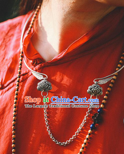 Chinese Ethnic Silver Plum Blossom Necklet Classical Cheongsam Jewelry Accessories Handmade National Necklace
