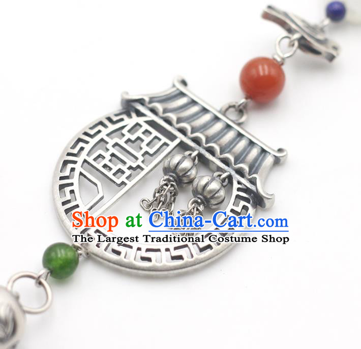 Chinese Cheongsam Jewelry Accessories Handmade National Tassel Breastpin Pendant Classical Silver Carving Dragon Gate Brooch