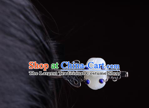 China National Lapis Jade Hairpin Handmade Hair Jewelry Accessories Traditional Cheongsam Silver Carving Butterfly Hair Stick