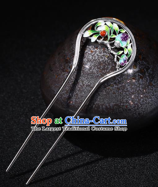 China National Silver Coral Hairpin Handmade Hair Jewelry Accessories Traditional Cheongsam Enamel Peony Hair Stick