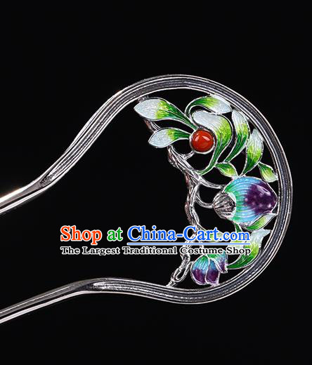 China National Silver Coral Hairpin Handmade Hair Jewelry Accessories Traditional Cheongsam Enamel Peony Hair Stick