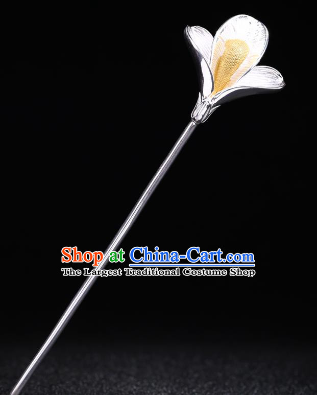 China National Silver Mangnolia Hairpin Handmade Hair Jewelry Accessories Traditional Cheongsam Hair Stick