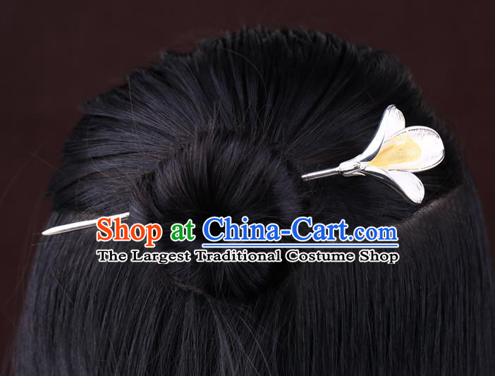 China National Silver Mangnolia Hairpin Handmade Hair Jewelry Accessories Traditional Cheongsam Hair Stick