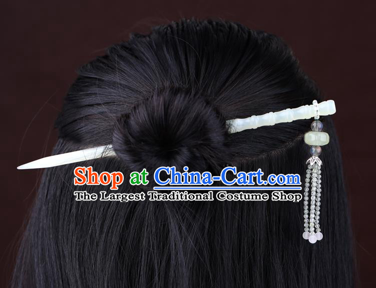 China National Jade Bamboo Hairpin Handmade Hair Jewelry Accessories Traditional Cheongsam Beads Tassel Hair Stick